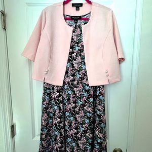 2 piece floral dress with pink coat